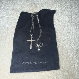 David Yurman Silver and pave Diamond crossover Cross Pendant Necklace